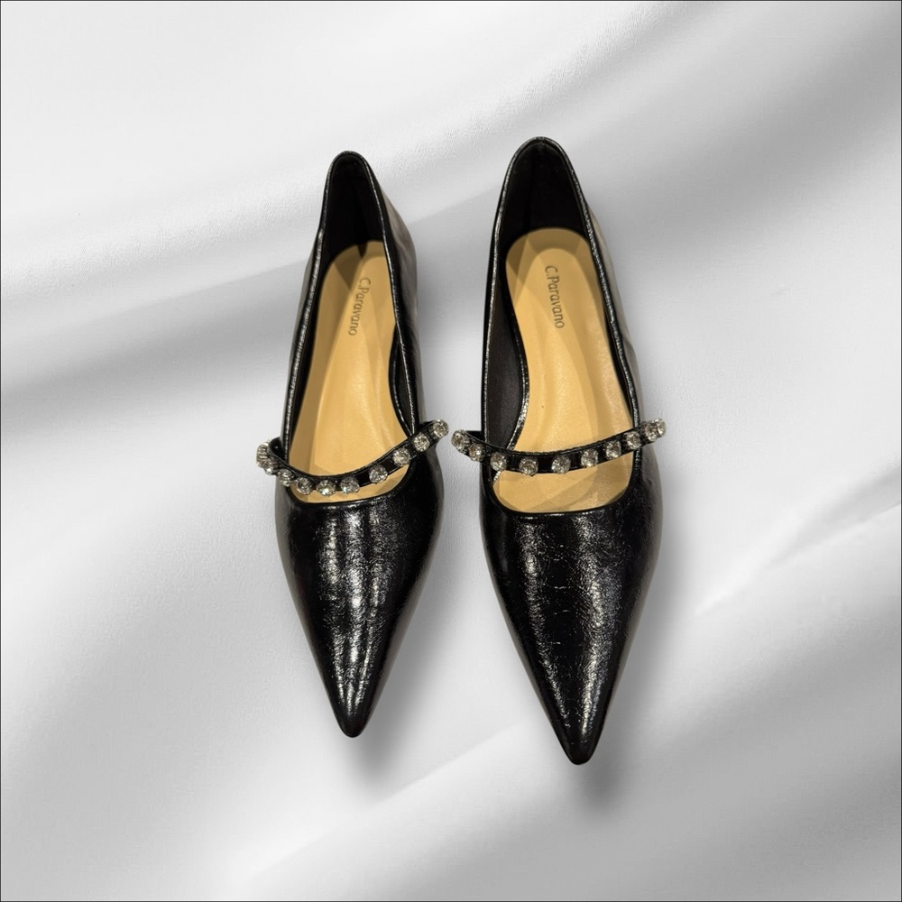 Elegant Black Flats with Embellished Strap